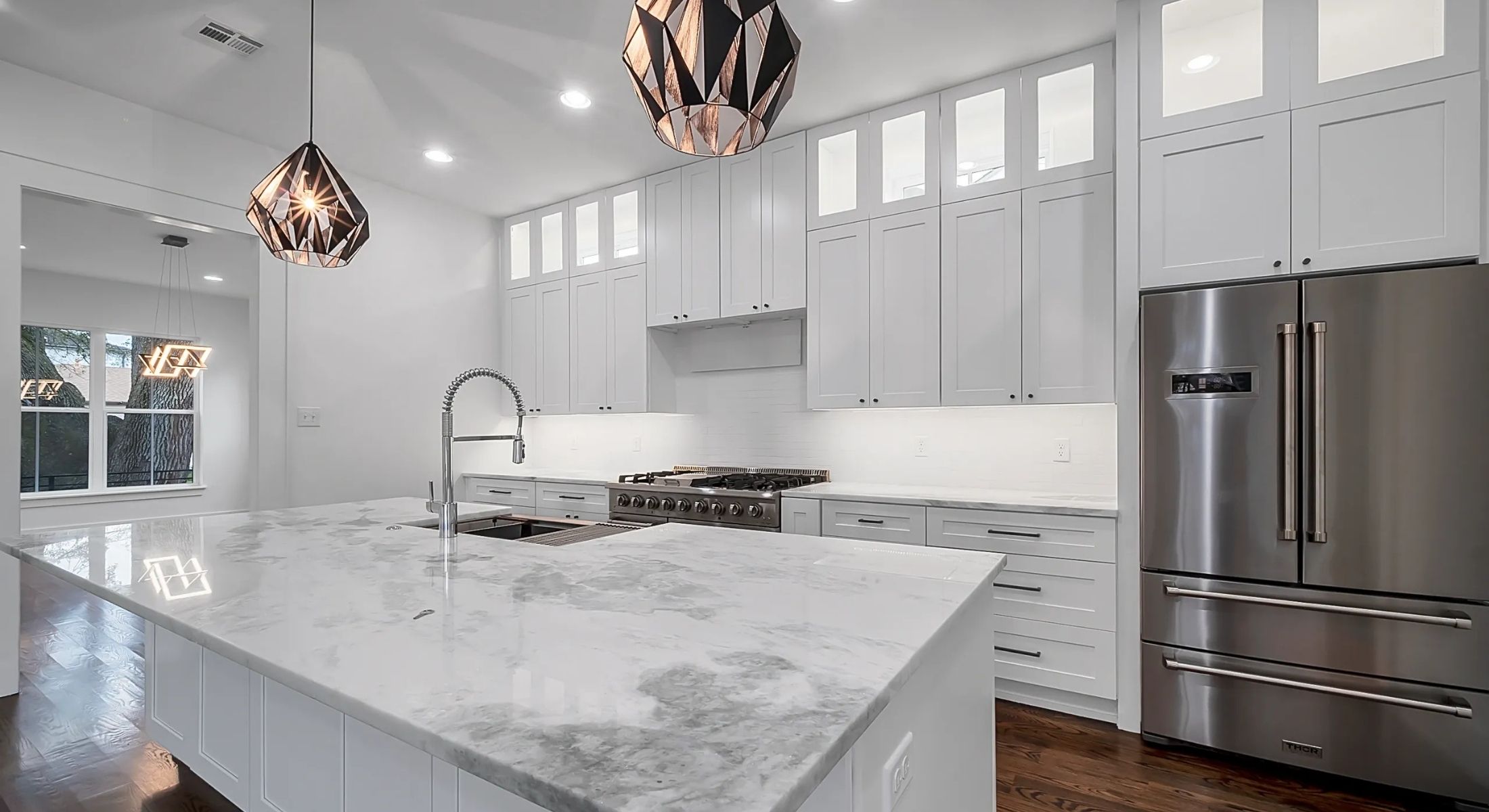 huge kitchen island with marble